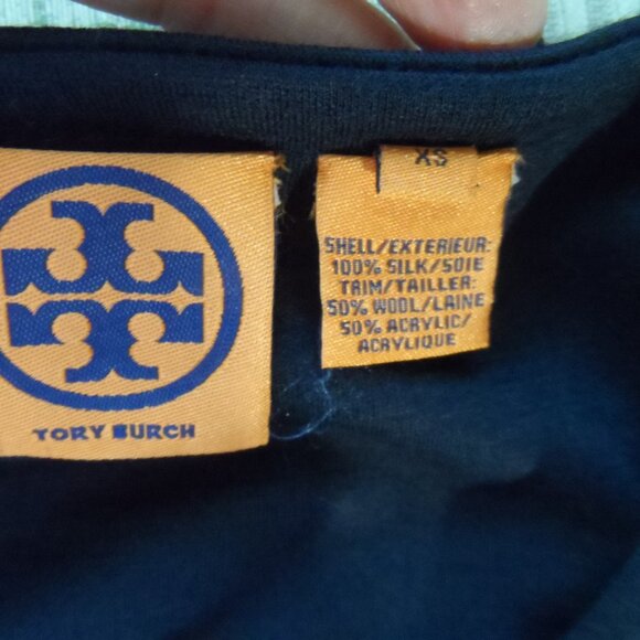 Tory Burch Silk/Wool Navy Blue/Red/White Print Sheath Dress Size XS - Picture 15 of 16